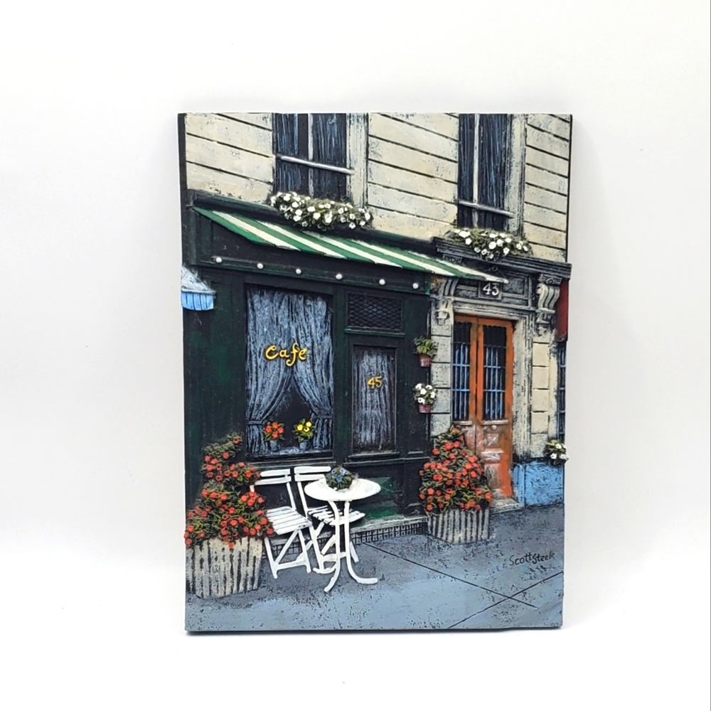 Street Cafe 3D Textured Tile Wall Hanging Print Artist Scott Steele 6X8 Plaque